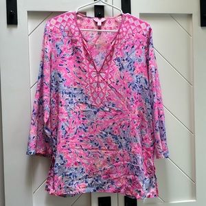 Silk blouse Lilly Pulitzer flowers pink Size M
